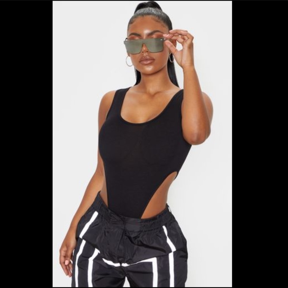 PLT Black Sleeveless High-Leg Bodysuit